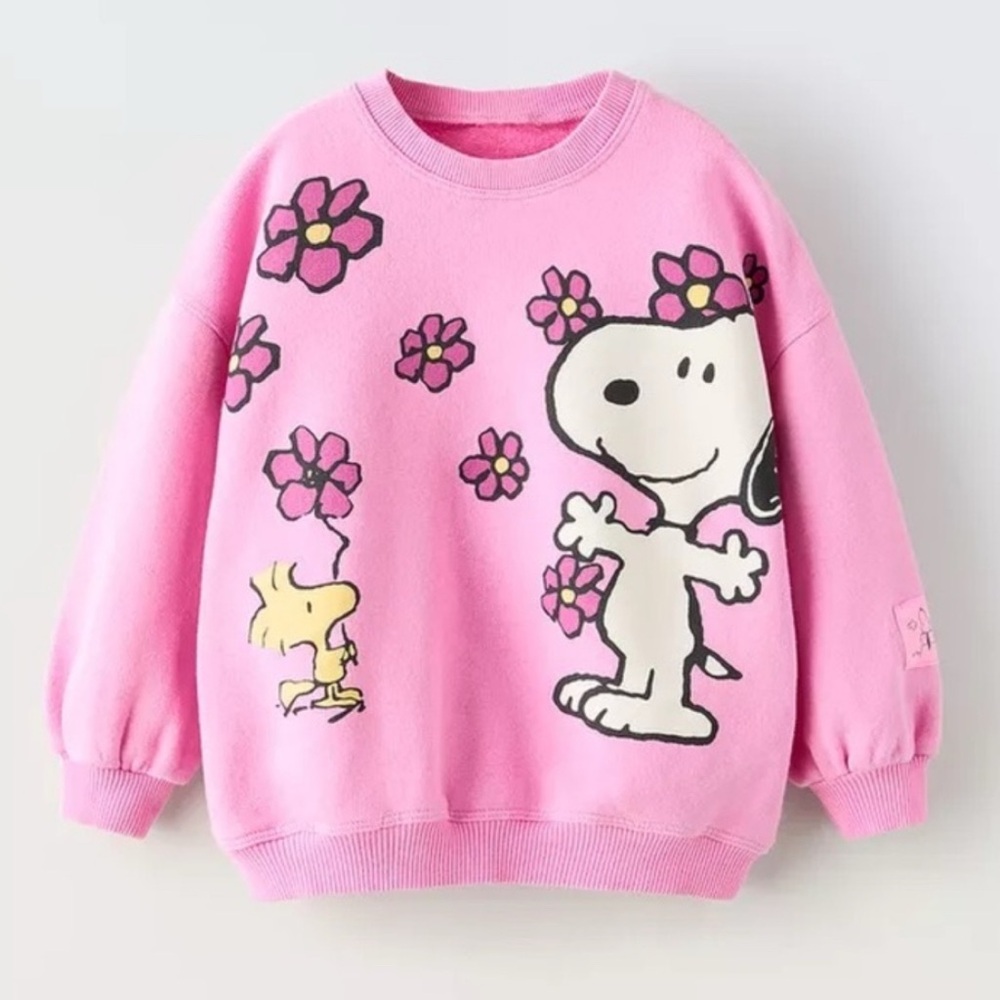 Peanuts Snoopy Zara Pink Floral Kids Sweatshirt